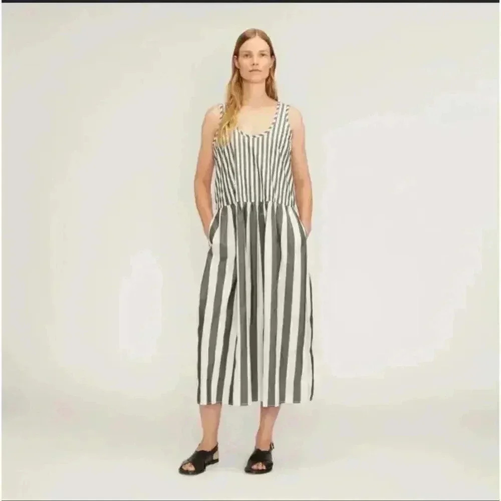 Everlane Black & White Striped Sleeveless Midi Dress